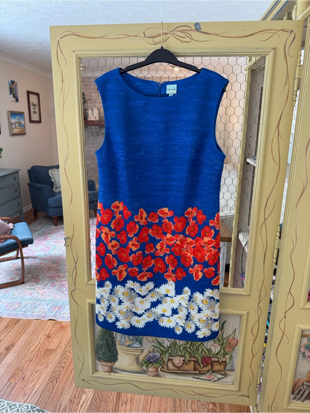 Tracy Reese Royal Blue Midi Dress with Red and White Floral Bands